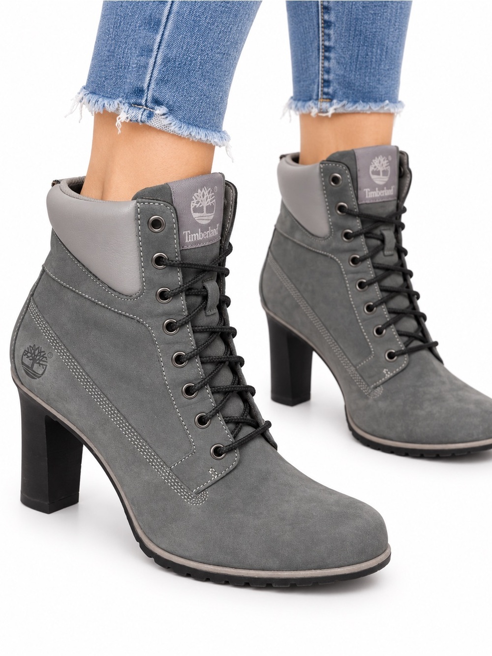 Timberland Women's Size 8.5 Grey Suede Lace-Up Heeled Ankle Boots